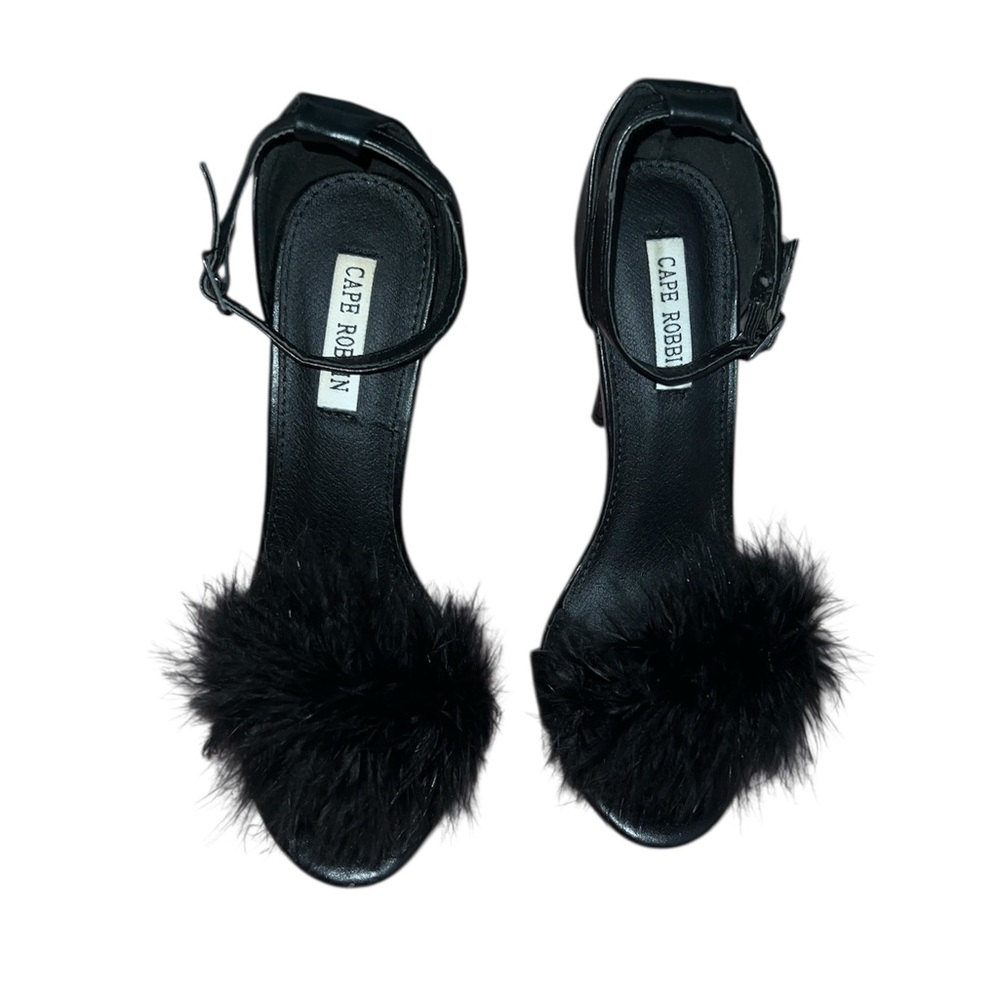 Cape Robbin Black Heeled Sandals with Pom-Pom Detail